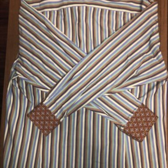 SK2 Men’s Colorful Striped Button Up Shirt Size 4 Cotton Blue Green Large - Picture 10 of 11